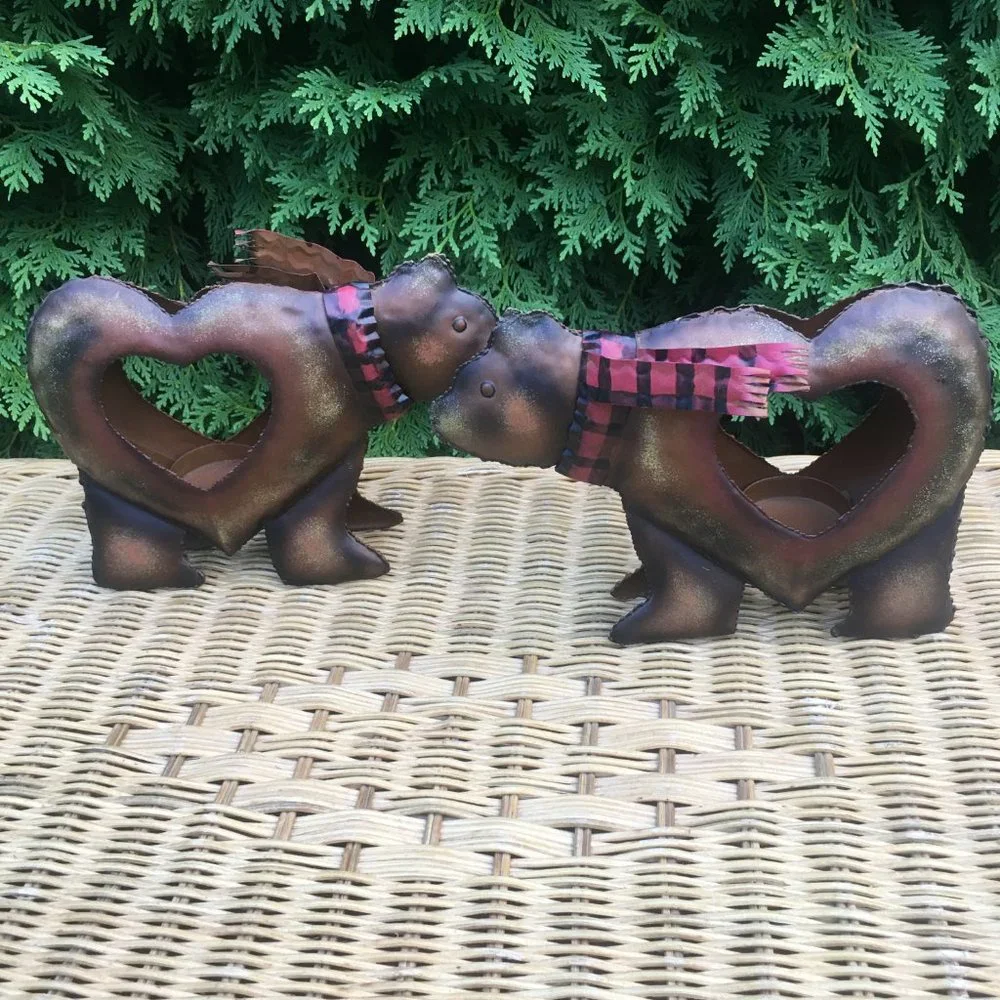 Cute Metal Bear Candle Holders, set of 2